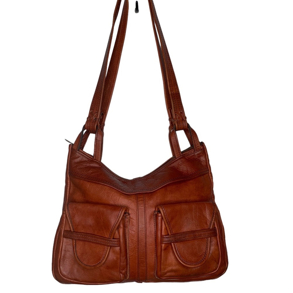 Vtg Frye Boho Shoulder Bag Purse Serval Zipper Orange Brown 70’s-80’s